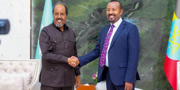 Kulanka Madaxweyne Xasan Sheekh iyo Raisul Wasaaraha Itoobiya Abiy Axmed.
